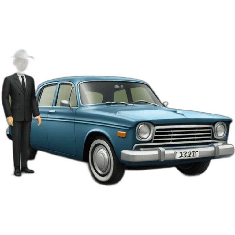 Man next to the black-volga-gaz-24-car emoji