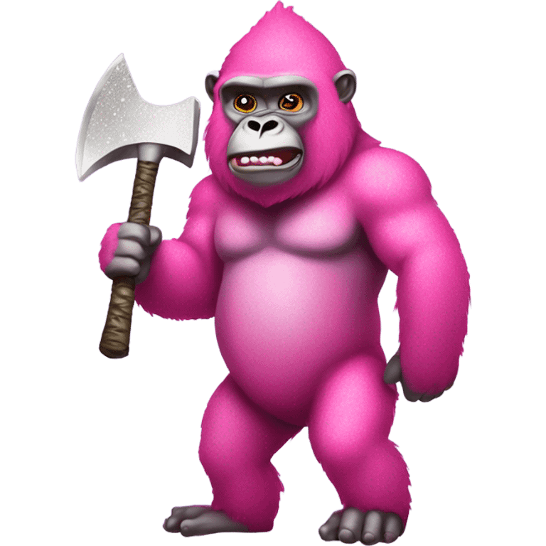 Pink gorilla holding a axe with glitter emoji