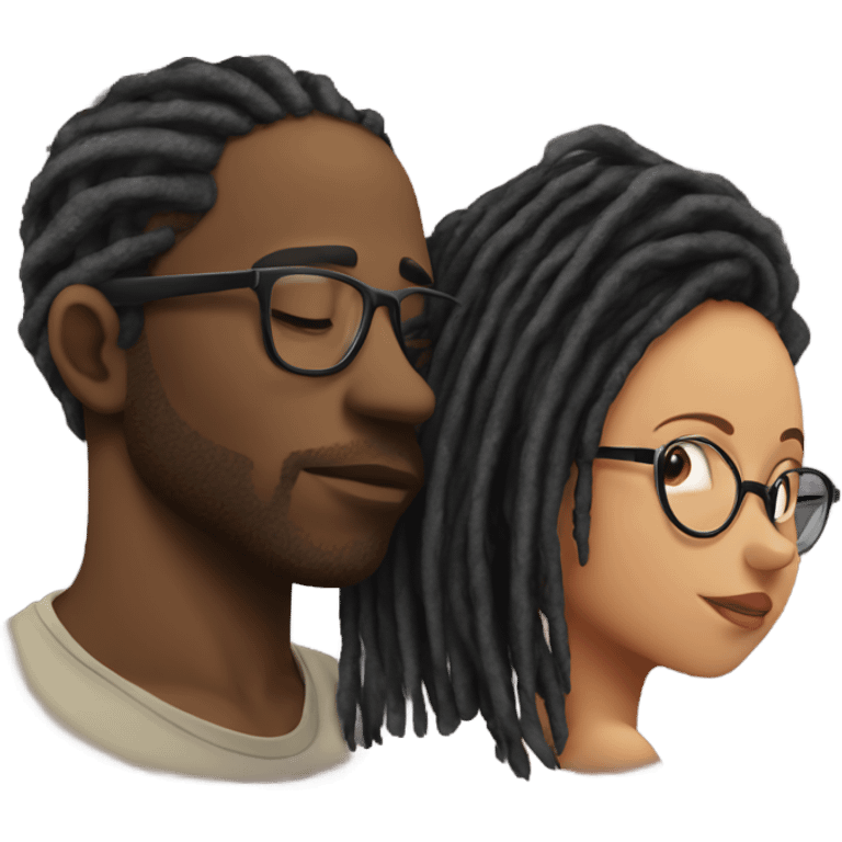 Black man with dreads covering face kissing latin girl glasses emoji