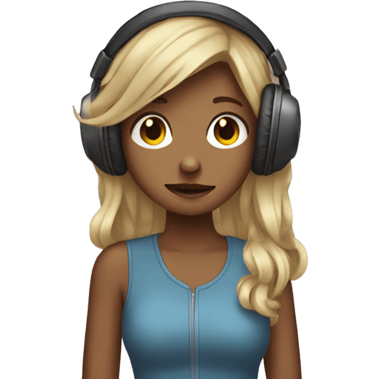 a girl wearing headphone listening to a song that make her cry emoji