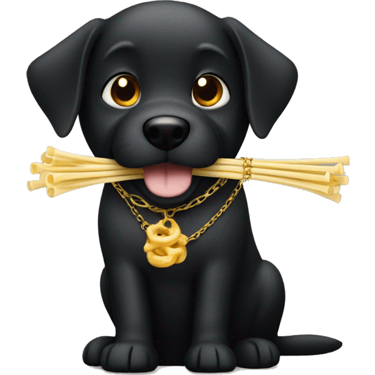 Black dog with gold chain eating noodles emoji