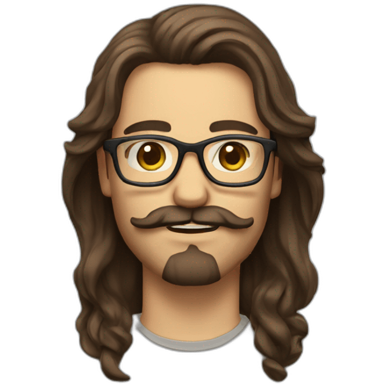 man long brown hair with glasses beard and moustache emoji