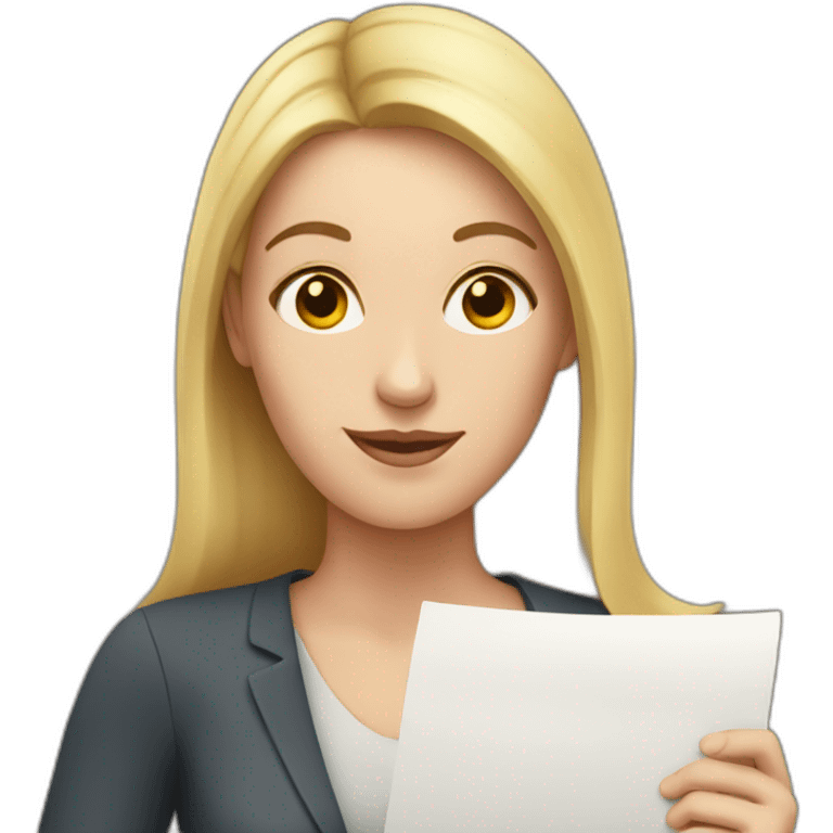 White woman with document on hand emoji