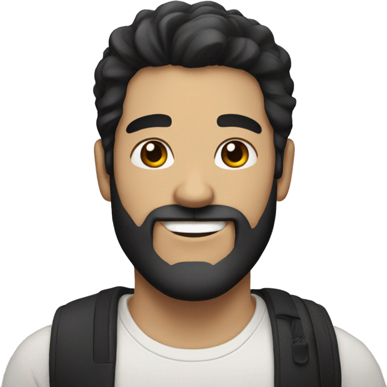 white man with black hair, black beard smiling  emoji