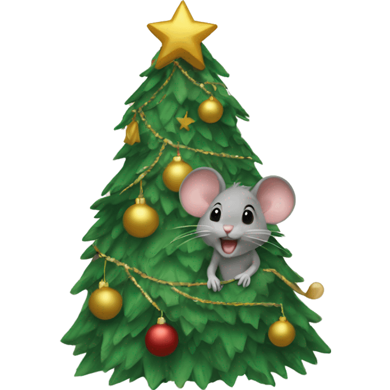 A mouse has putting up a Christmas tree emoji