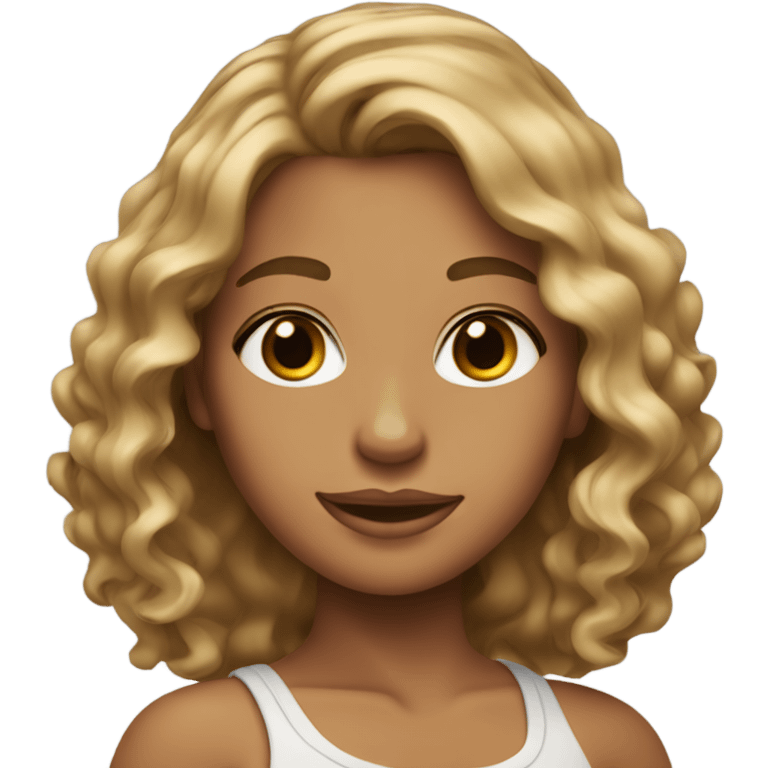 tanned skin with wavy light brown hair with blonde highlights emoji