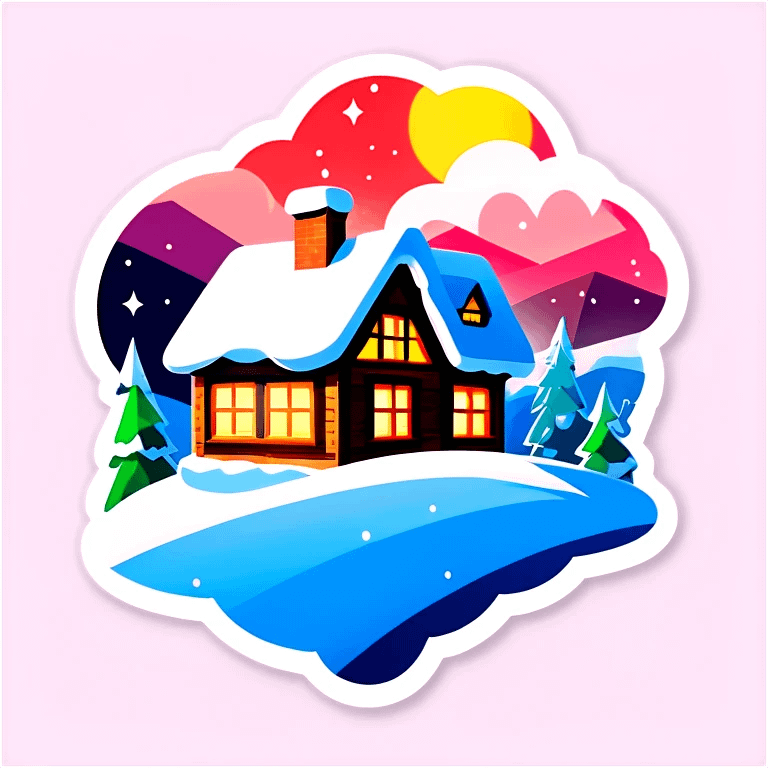 Schneebedecktes haus  mit einem Glasdach Nordlichter am Himmel emoji