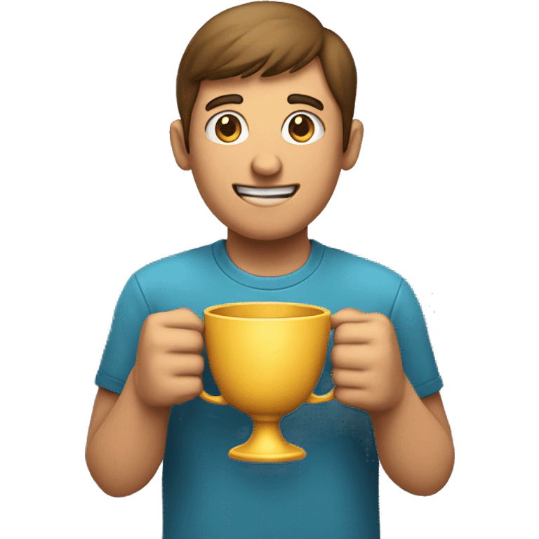 a person holding a big cup for the first place in his hands 

 emoji