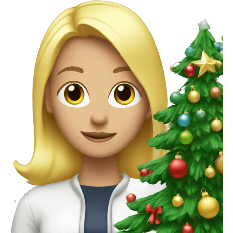 Blond women decorating a Christmas tree emoji