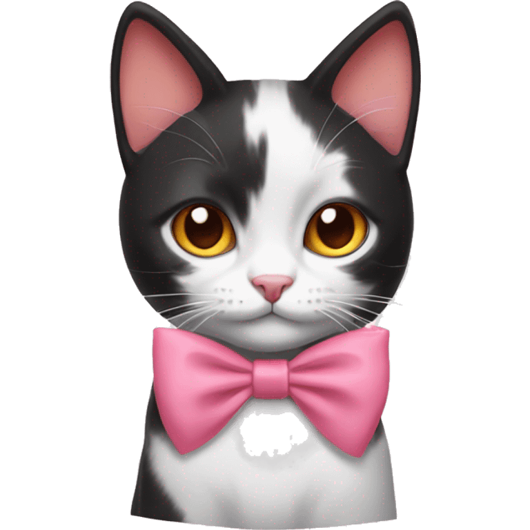 orange black white cat with a pink bow emoji