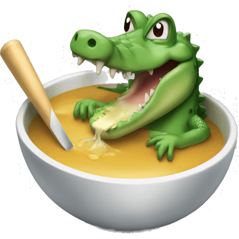 crocodile eating soup with a cricket bat emoji