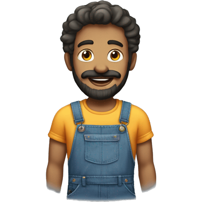 a man with small  dark moustache and beard happy smiling face wearing dungarees emoji