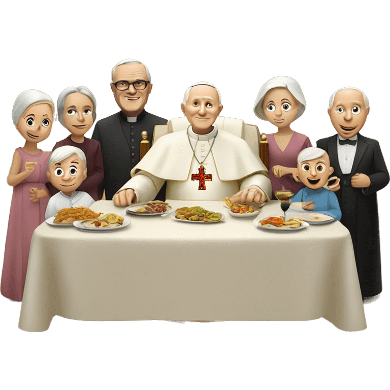 Pope John Paul II With normal family at the dinner. Pixar style emoji