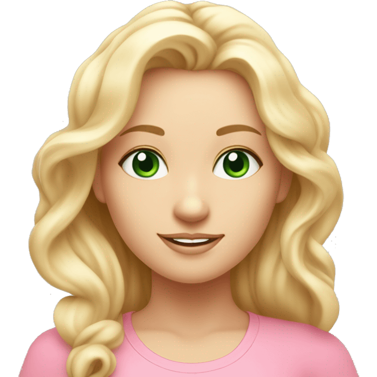 blonde long curled hair and green eyes yoga beautiful girl in light pink pink pink clothes sitting on a yoga mat emoji