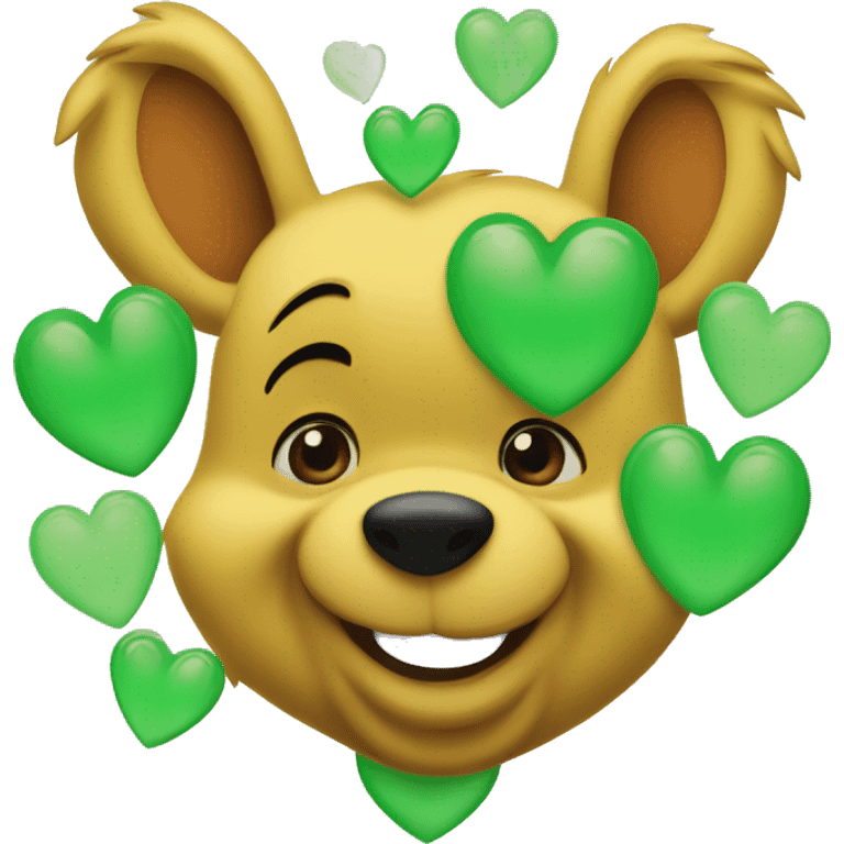 Winnie the pooh with green hearts around him emoji