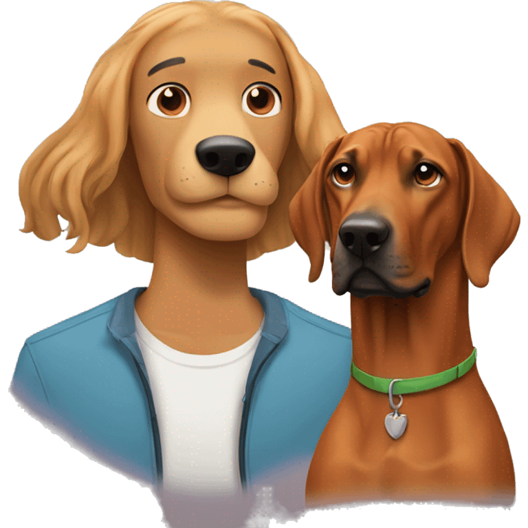 white male with long rainbow colored hair alongside a brown rhodesian ridgeback emoji