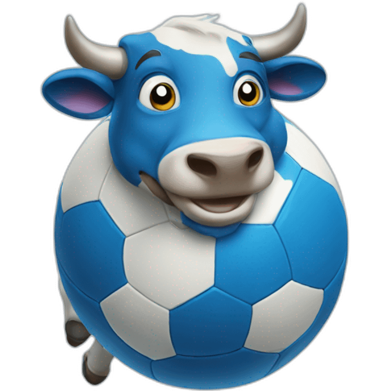 Blue Cow playing football  emoji