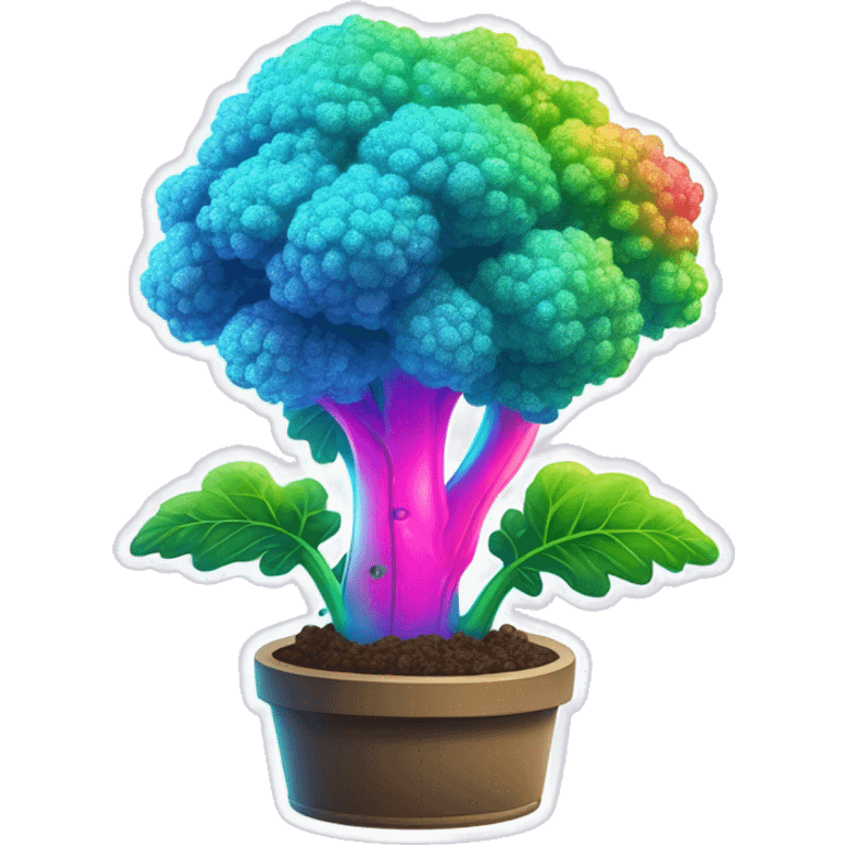 Sparkling holographic cyan blue neon pink graffiti Hemp 420 plant growing with rainbow sparkly broccoli emoji