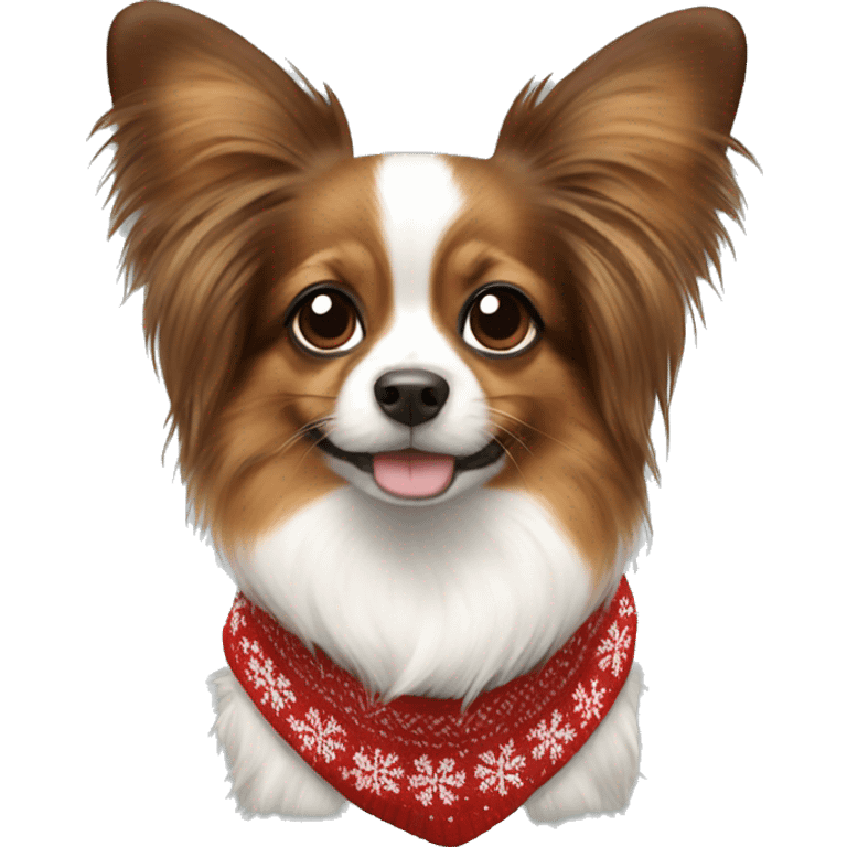 Papillon wearing christmas sweater emoji