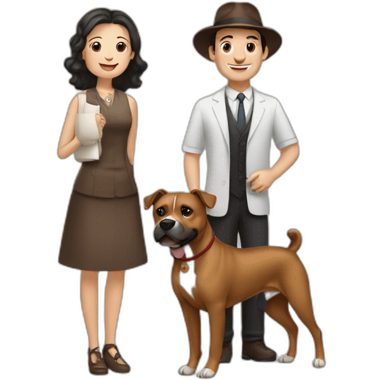 Jewish man and Chinese lady with brown Staffordshire terrier emoji