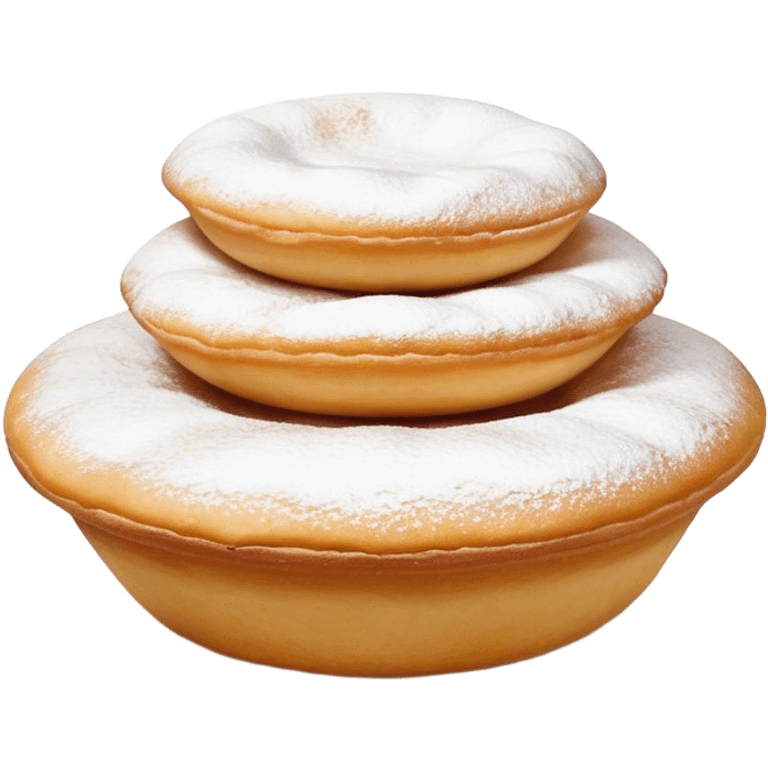 Cinematic Realistic image of simple round buñuelos, depicted with a lightly crisp, golden exterior and soft, airy interior, dusted with a subtle layer of powdered sugar and set against a rustic backdrop with warm, inviting lighting. emoji