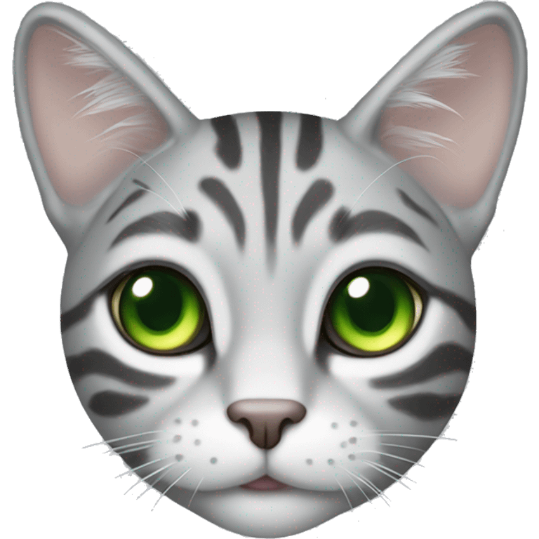 Silver tabby cat with some tan spots and green eyes emoji