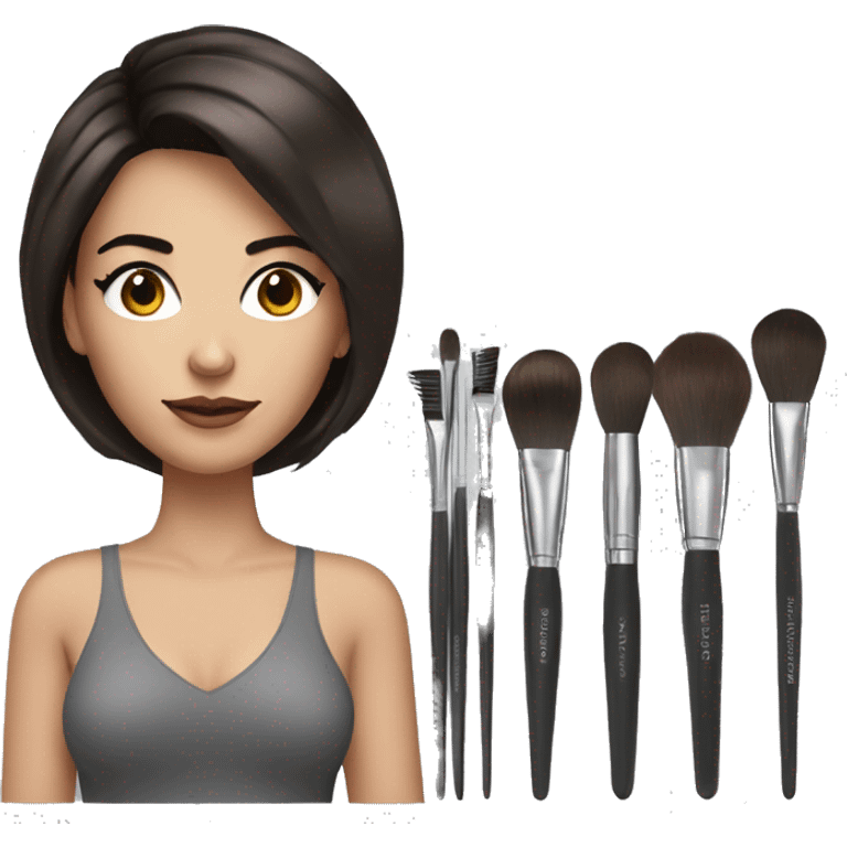 Women brunette, short hair at shoulders with makeup brushes emoji