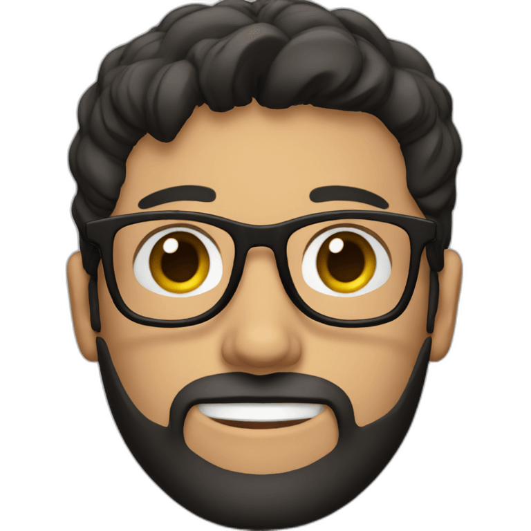 Brunette guy with beard; glasses; black hair emoji