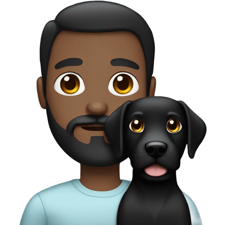 Blue eyes Dark hair man beard and mustache holding black Labrador  emoji