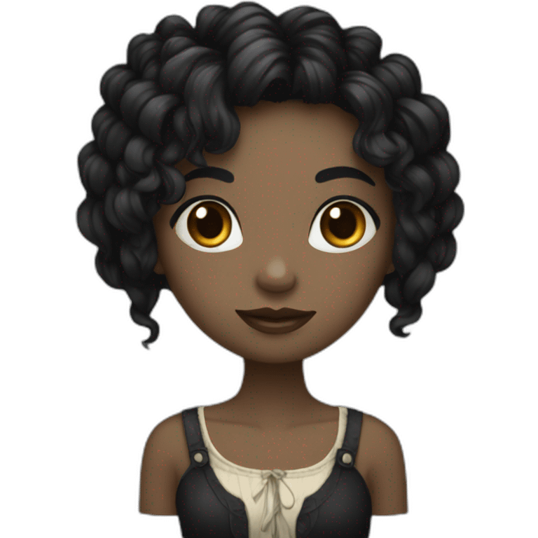 A whimsigothic girl with wheaty skin and black hair  emoji