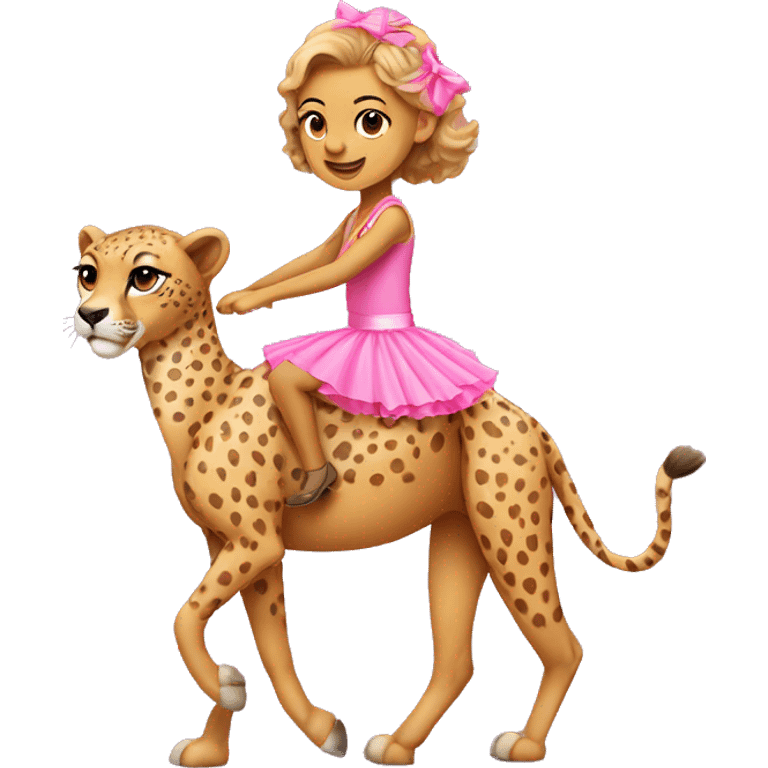 cheetah wearing a pink tutu riding on a camel with a pink tutus back emoji