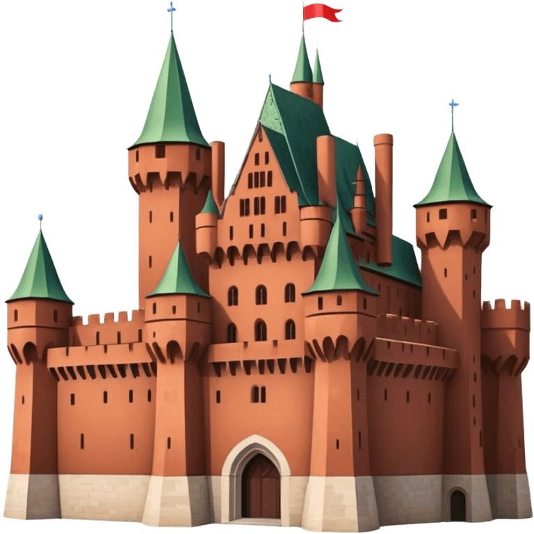 Cinematic Realistic Malbork Castle Landmark Emoji, depicted as an imposing medieval fortress rendered with rich detail and dramatic, historic lighting. emoji