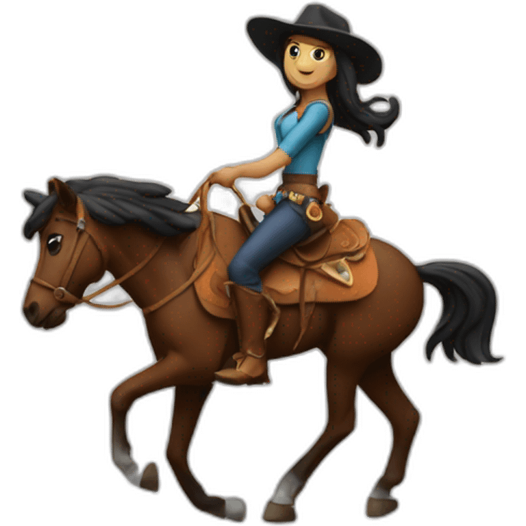 running dark horse and cowgirl holding it emoji