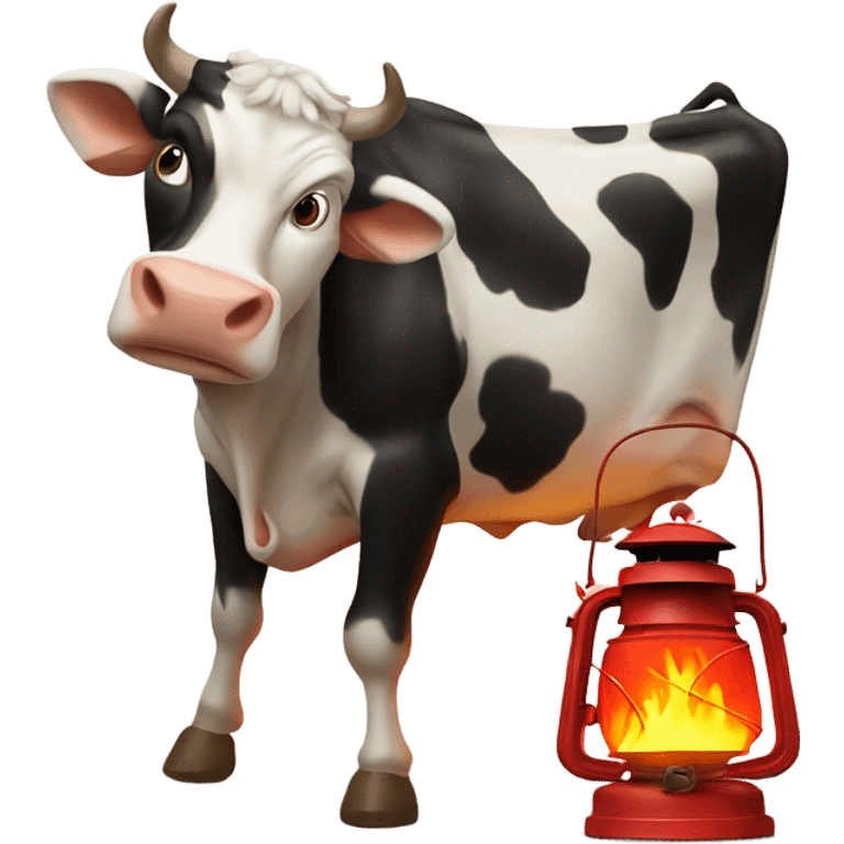 Cow kicking over a lantern staring a fire emoji