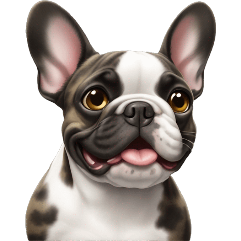 French bulldog, black brindle, white spot chest, blow a kiss emoji