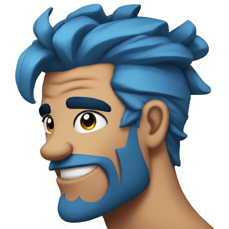 Scar on face blue hair updo muscle man smiling emoji