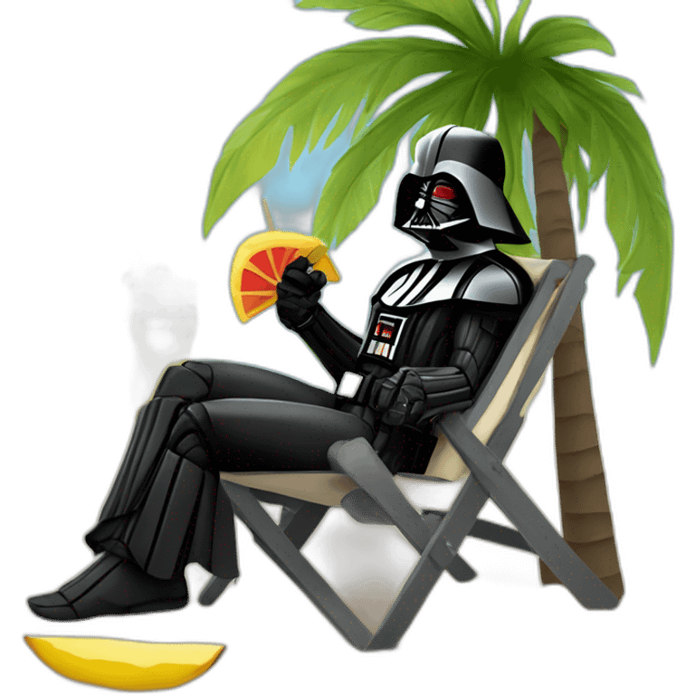 darth Vader lounging on the beach under an umbrella while drinking a piña colada emoji