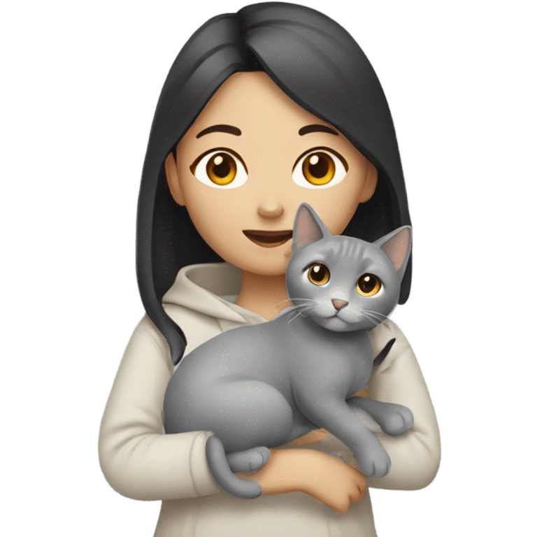 Asian girl with a gray cat  emoji