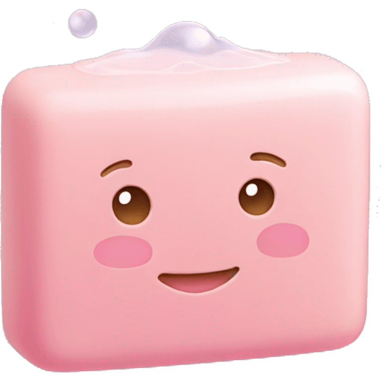 Light pink soap bar sitting on a soap holder, with soap bubbles  emoji