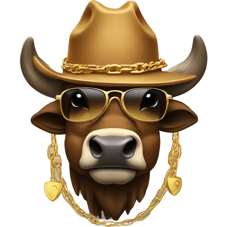 Smiling bison in cowboy hat with sunglasses and gold chain emoji