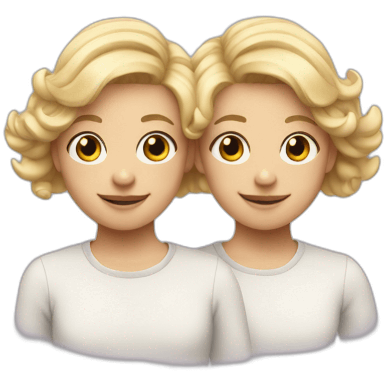 Twins with blonde cowlicks looking happy emoji