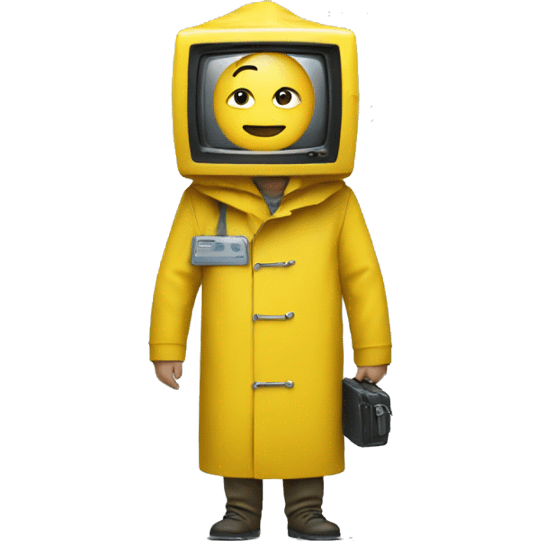 Man in yellow raincoat with a tv head emoji