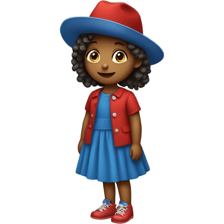 Little girl with red hat and bleu dress emoji