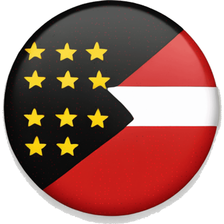 A flag with a blacktop, half red bottom, half and a yellow circle in the middle emoji