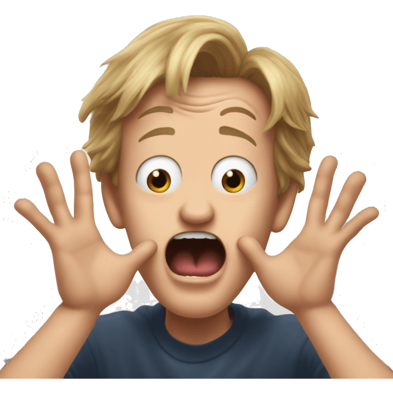 Kevin from Home Alone, putting both hands on his face and screaming of fear. bring the hands down lik he is putting on his cheeks. emoji