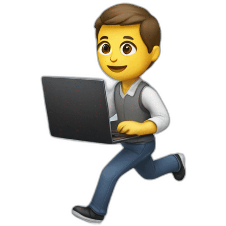 a programmer running with his laptop in his hands emoji