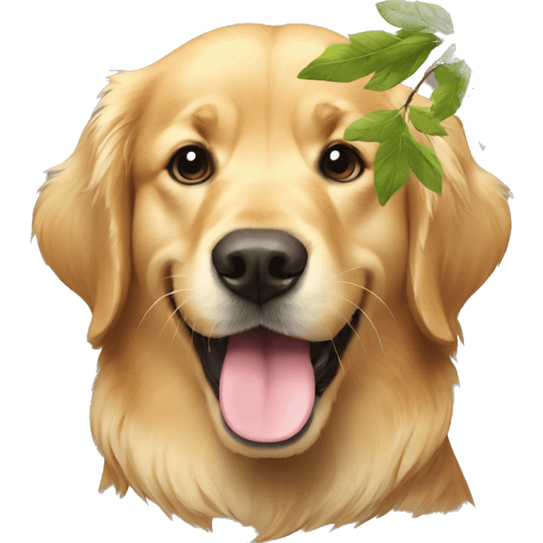 golden retriever with tree branch in mouth emoji