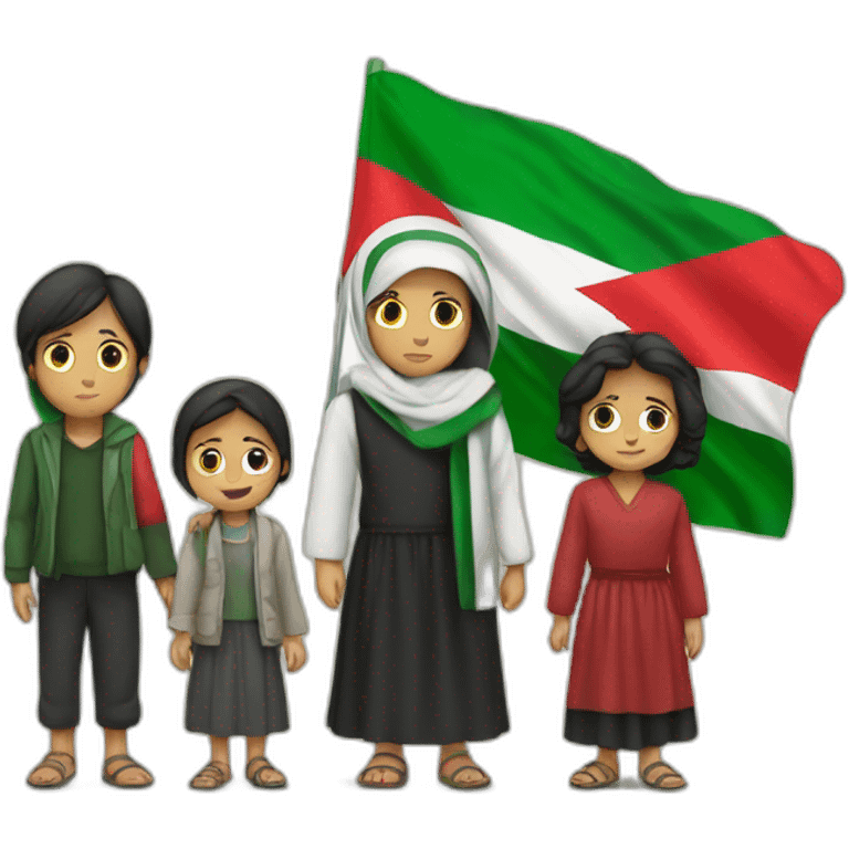 Sad Palestine family with Palestine flag emoji