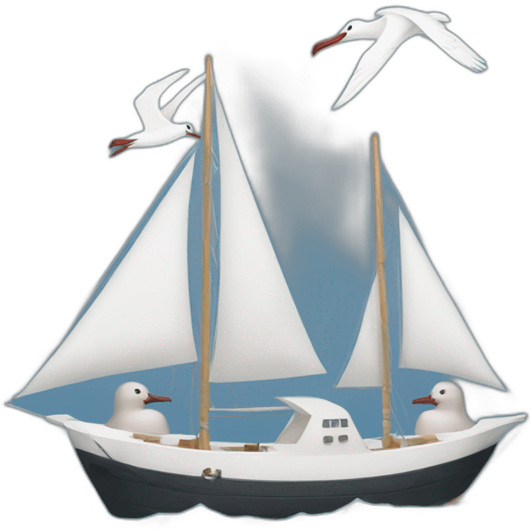 two albatrosses and one sailboat emoji