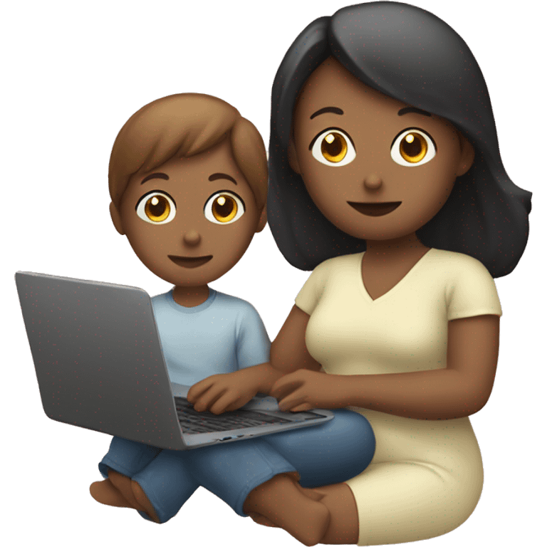 child with laptop and mom next to it emoji